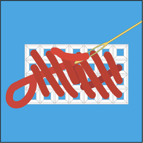 Figure 9: guiding yarn under a previous stitch to end a stitch.
