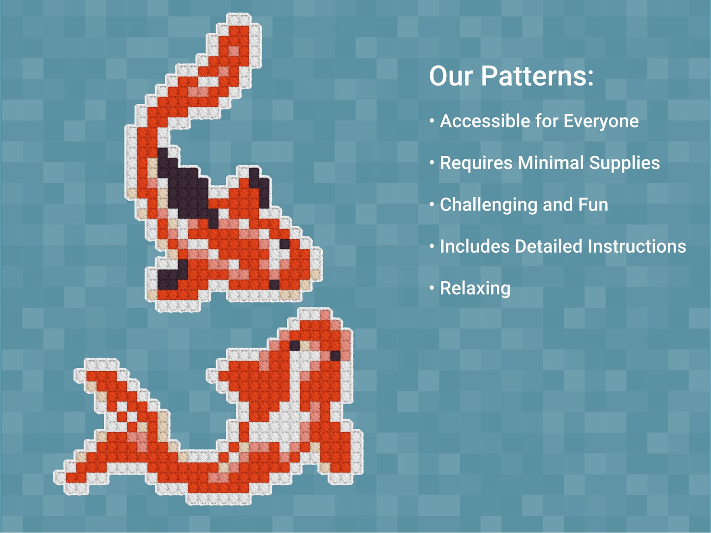 Koi Fish Pattern | Includes Four Variations | Needlepoint, Plastic Canvas Pattern | Great for Kids, Teens and Adults