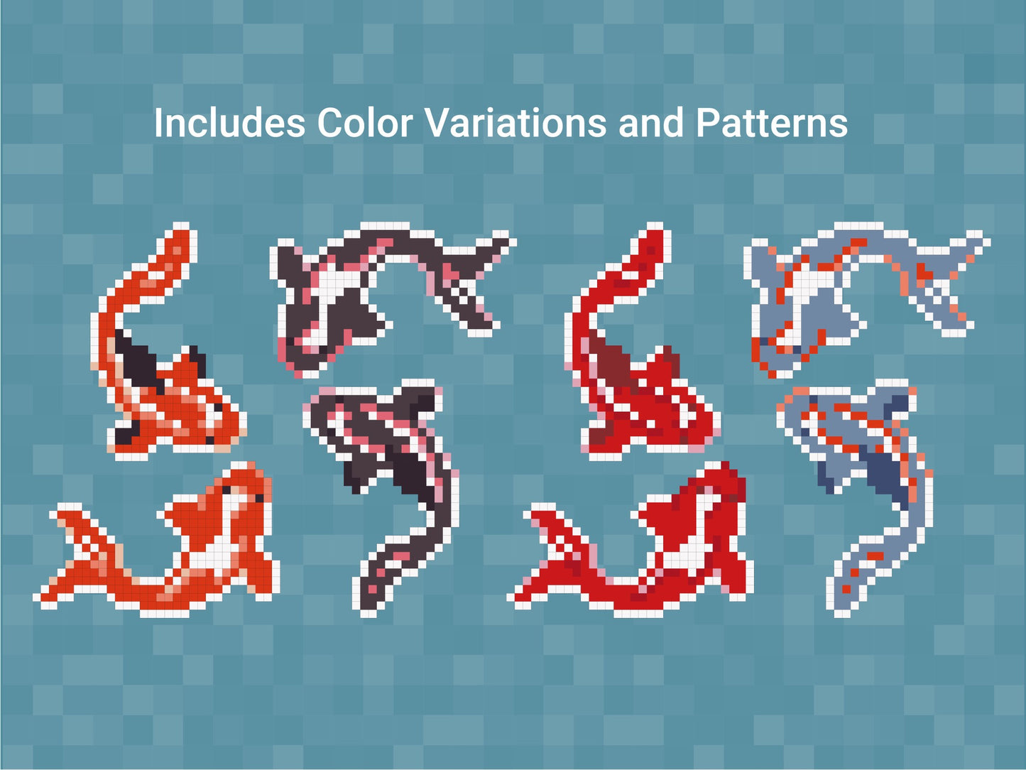 Koi Fish Pattern | Includes Four Variations | Needlepoint, Plastic Canvas Pattern | Great for Kids, Teens and Adults