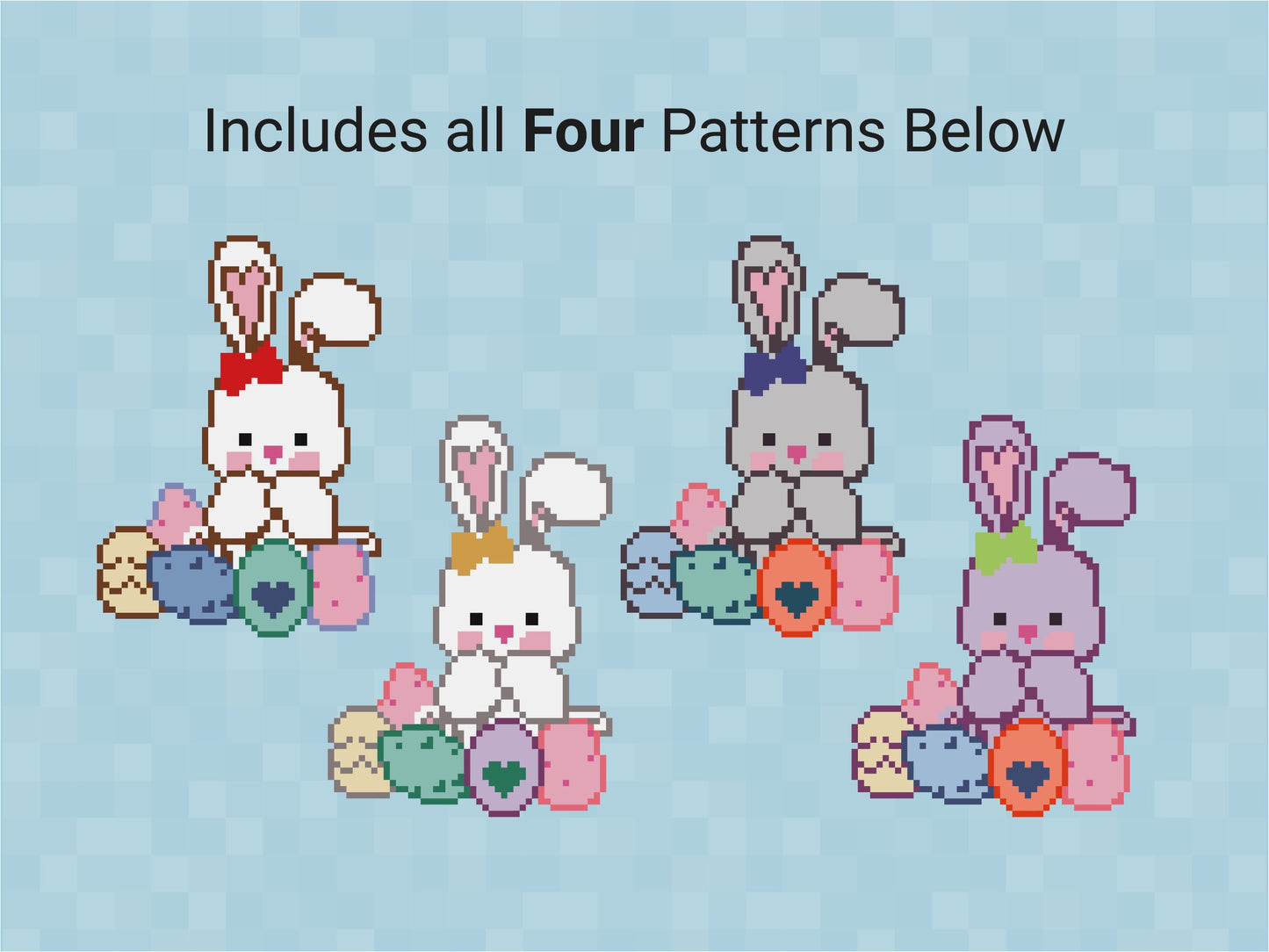 Easter Bunny Pixel Art Pattern | Includes Four Variations | Needlepoint, Plastic Canvas Pattern | DIY Easter Craft