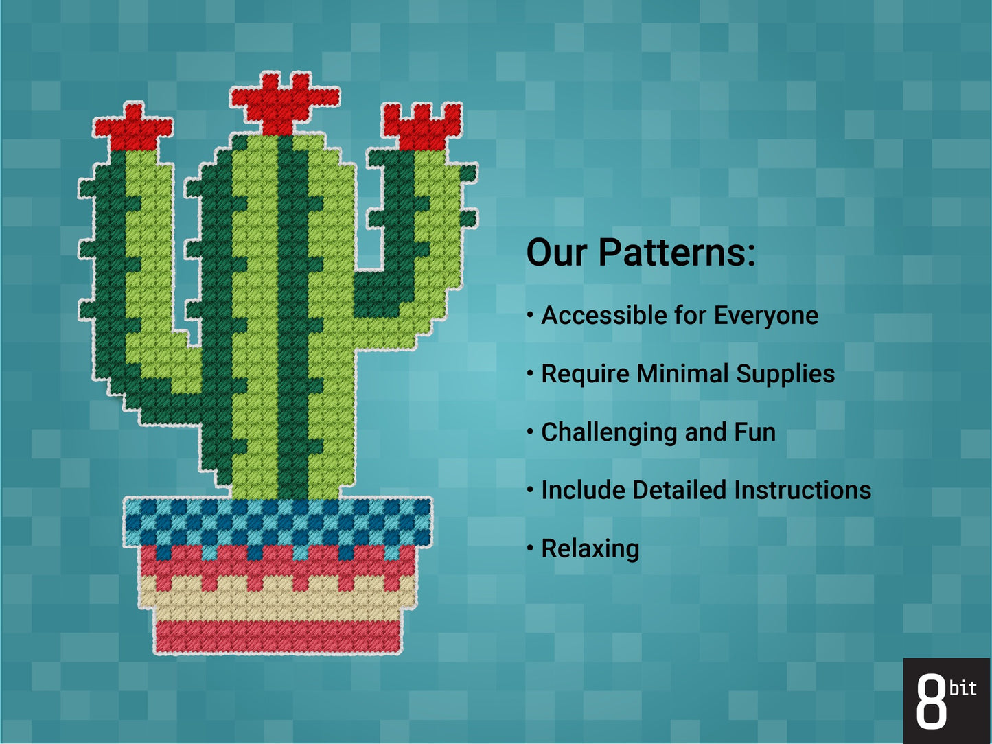 Cactus Pixel Art Pattern | Includes Four Variations | Needlepoint, Plastic Canvas Pattern | Great for Kids, Teens and Adults