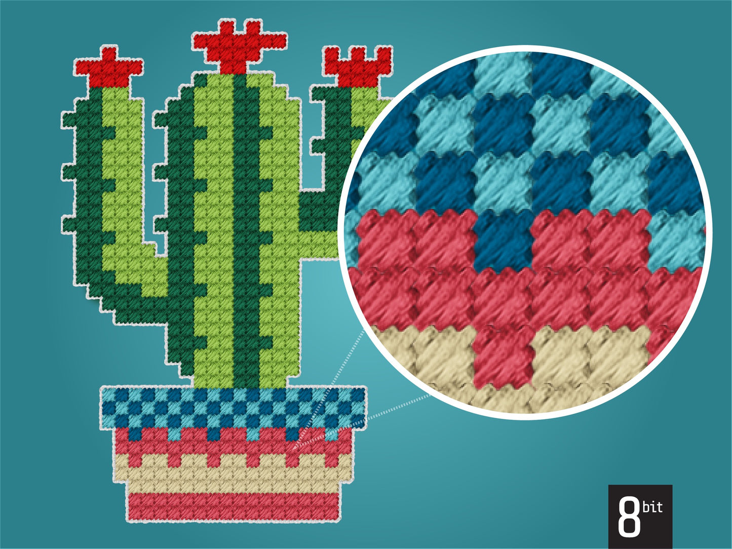 Cactus Pixel Art Pattern | Includes Four Variations | Needlepoint, Plastic Canvas Pattern | Great for Kids, Teens and Adults