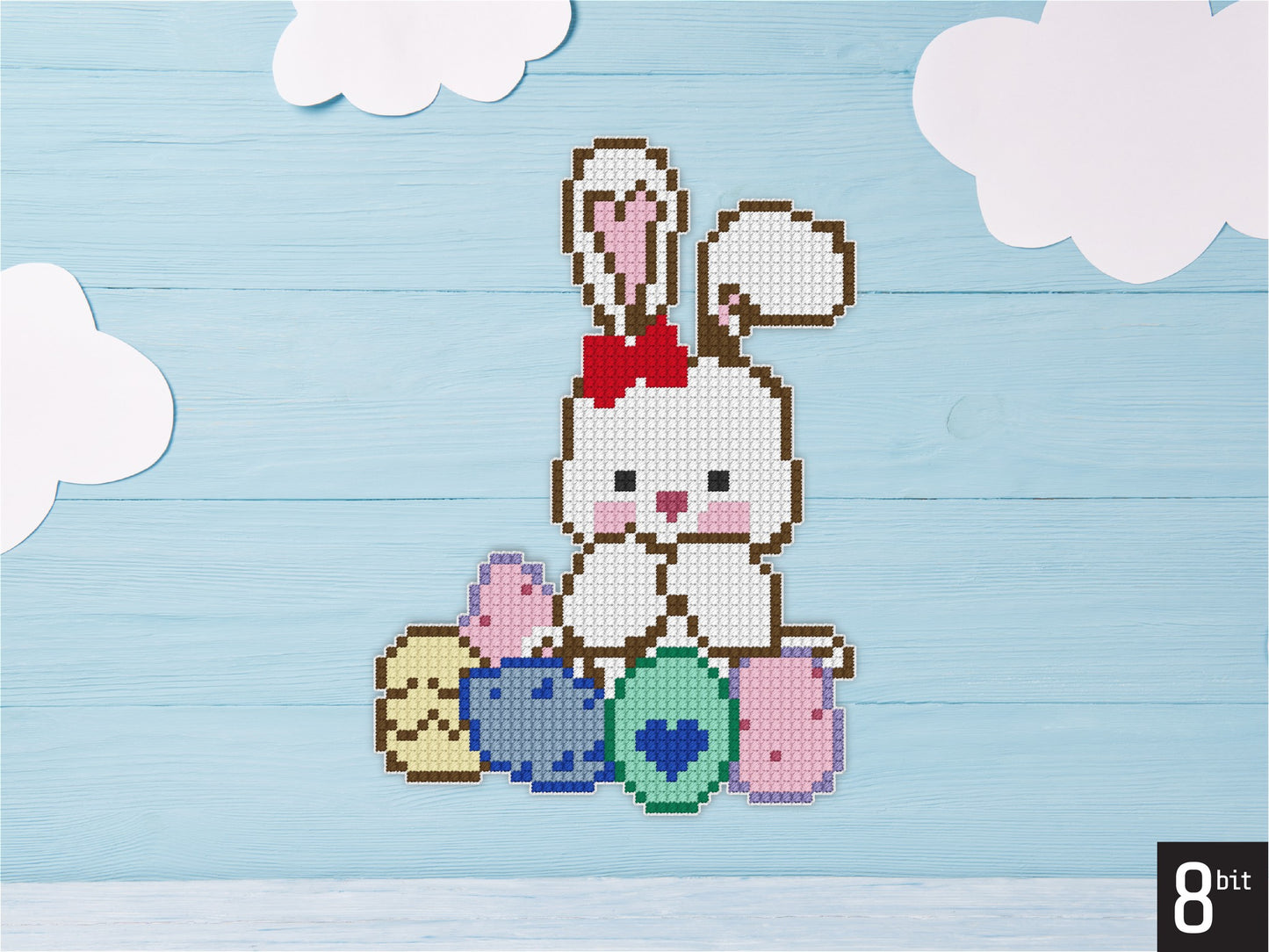 Easter Bunny Pixel Art Pattern | Includes Four Variations | Needlepoint, Plastic Canvas Pattern | DIY Easter Craft