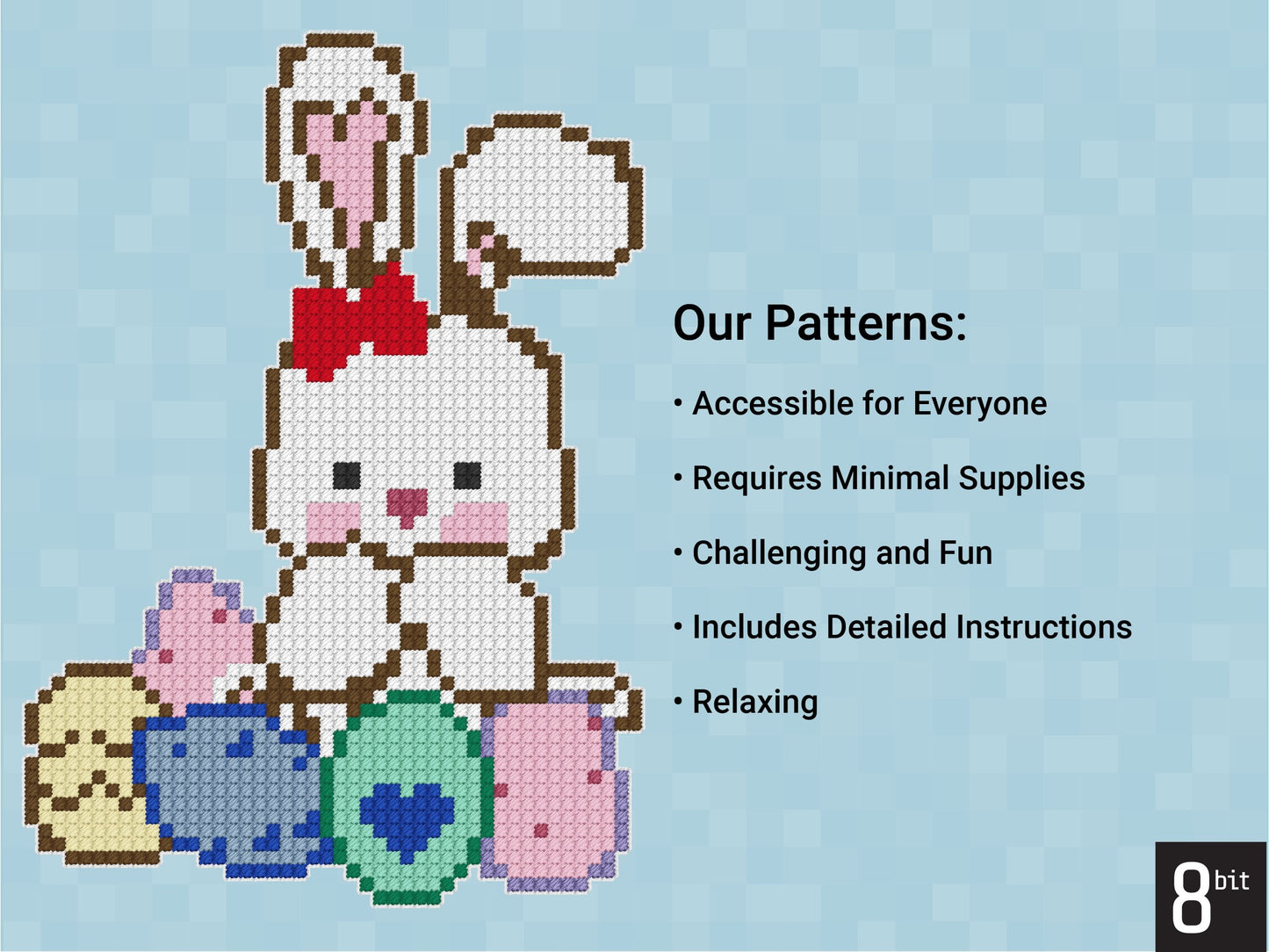 Easter Bunny Pixel Art Pattern | Includes Four Variations | Needlepoint, Plastic Canvas Pattern | DIY Easter Craft