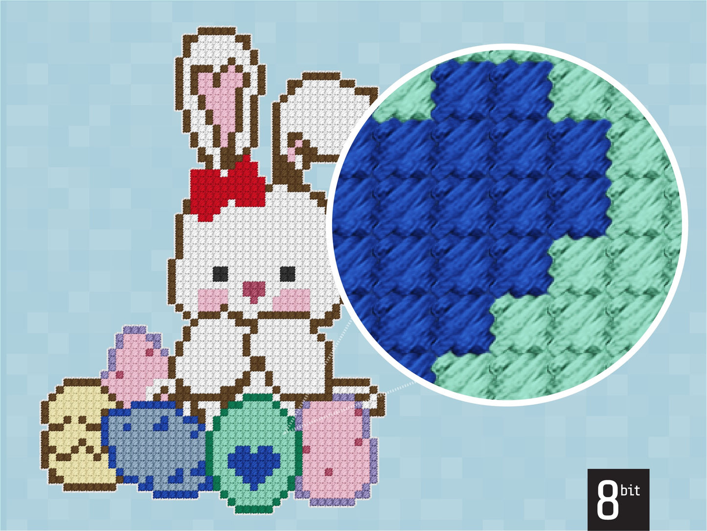 Easter Bunny Pixel Art Pattern | Includes Four Variations | Needlepoint, Plastic Canvas Pattern | DIY Easter Craft