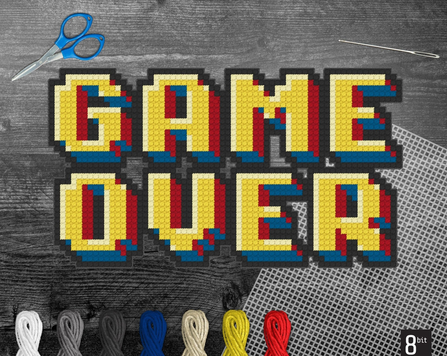 Game Over Pattern | Includes Four Variations | Needlepoint, Plastic Canvas Pattern | Great for Kids, Teens and Adults