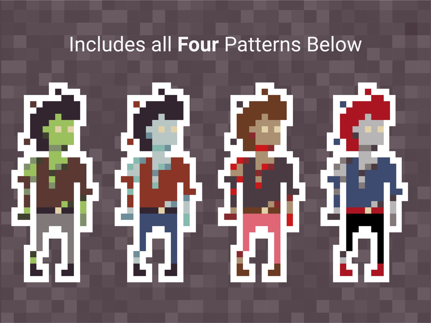 Zombie Pixel Art Pattern | Includes Four Variations | Needlepoint, Plastic Canvas Pattern | Great for Kids, Teens and Adults