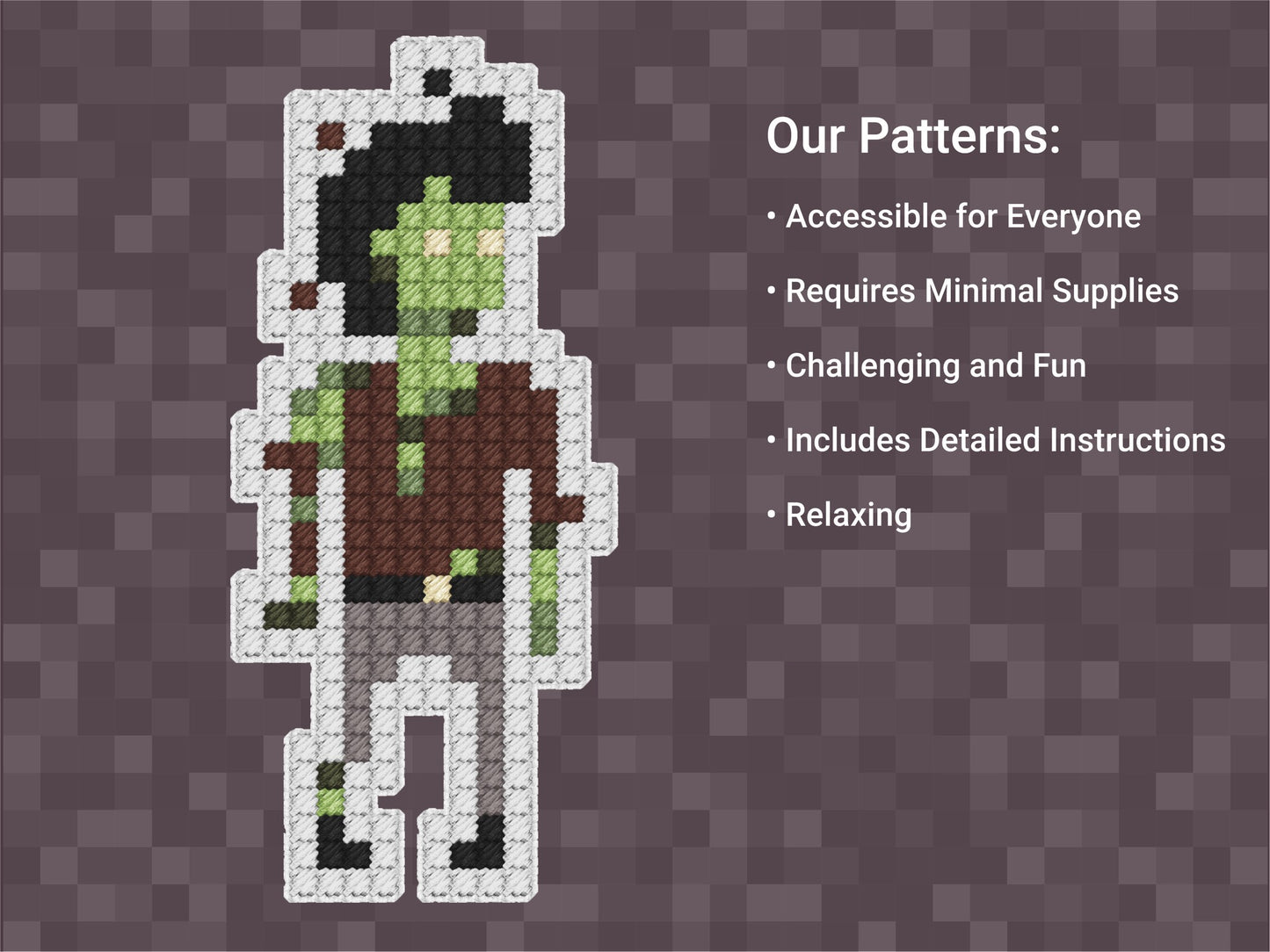 Zombie Pixel Art Pattern | Includes Four Variations | Needlepoint, Plastic Canvas Pattern | Great for Kids, Teens and Adults