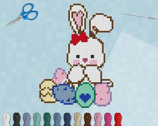 Easter Bunny Pixel Art Pattern | Includes Four Variations | Needlepoint, Plastic Canvas Pattern | DIY Easter Craft