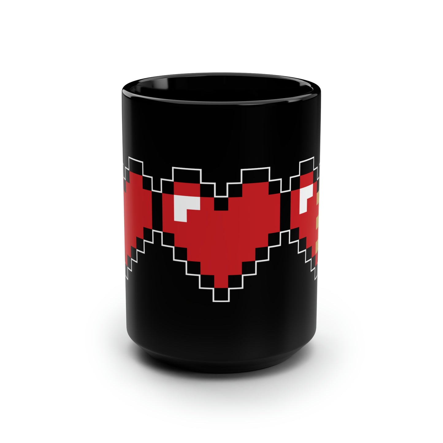 Pixel Life Heart Video Game Themed Black Mug, 15oz