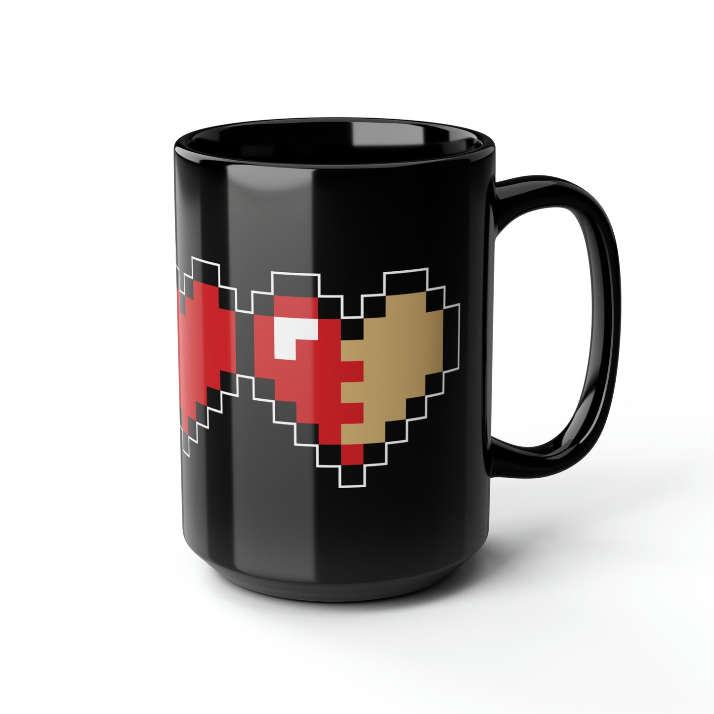 Pixel Life Heart Video Game Themed Black Mug, 15oz